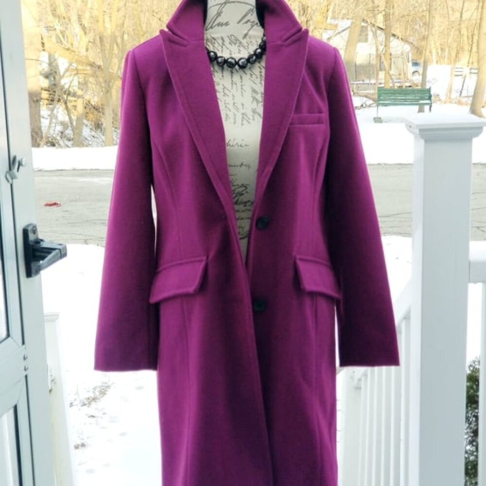 NWT $328 BCBGMAXAZRIA Raspberry Two-Button Riding Coat, Sz Large - Picture 2 of 15